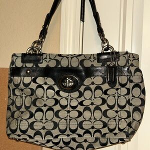 Coach Penelope Carryall tote bag in a black and gray signature jacquard canvas